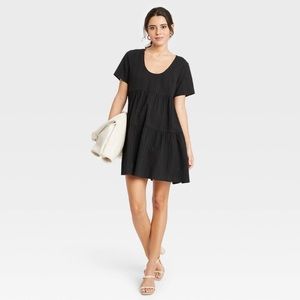 Women’s Flutter Short Sleeve Tiered Dress A New Day-Black